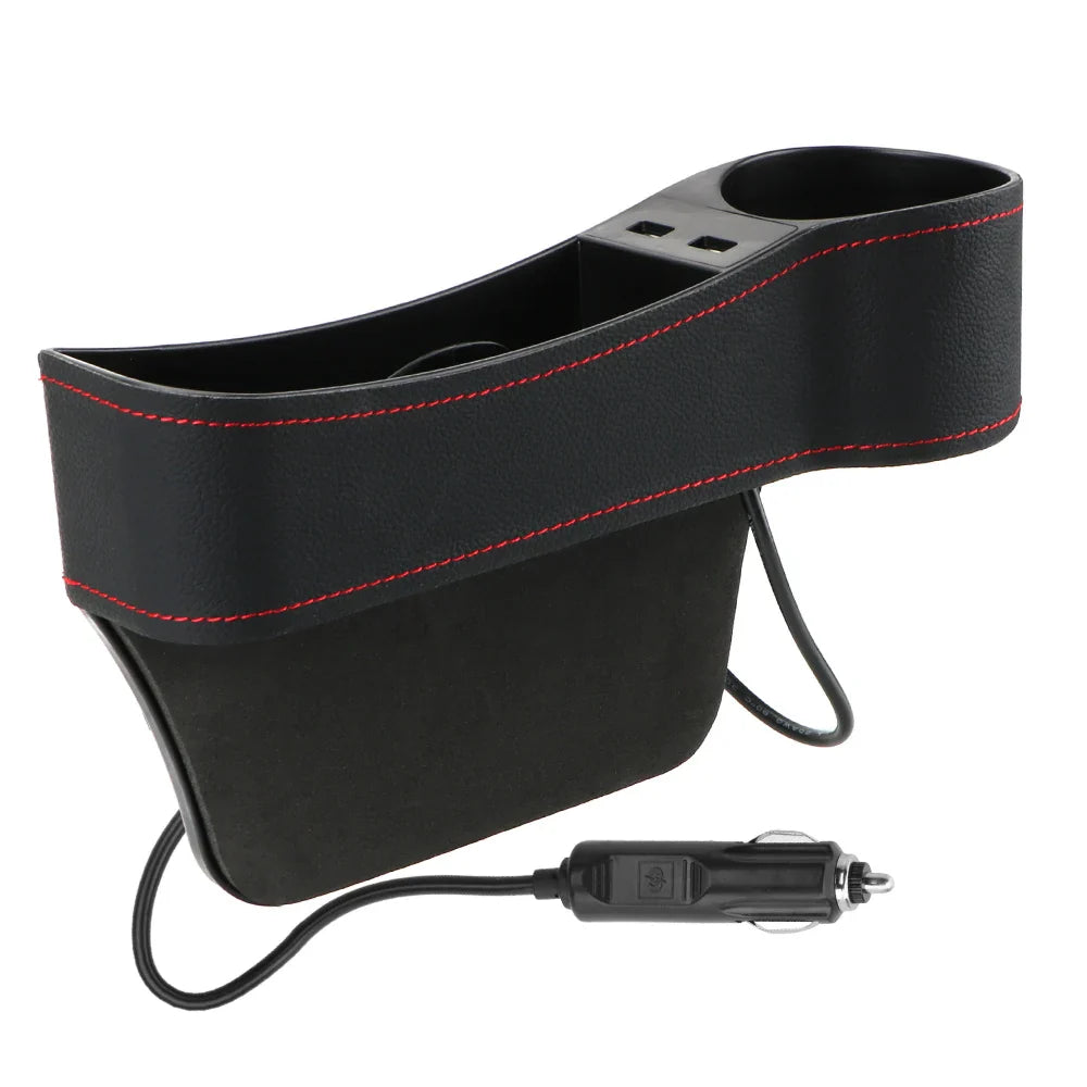Car Organizer Auto Crevice Pocket Phone Bottle Cups Holder Seat Gap Leather Storage Box Car Accessories,USB Chargers Optional