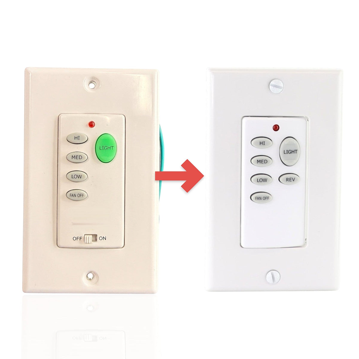 Hampton Bay UC9050H Wired Ceiling Fan Wall Plate Remote Control | 3-Speed | Up/Down light | Dimming| CHQ9050H | Wired | 4-dip - UC9050H