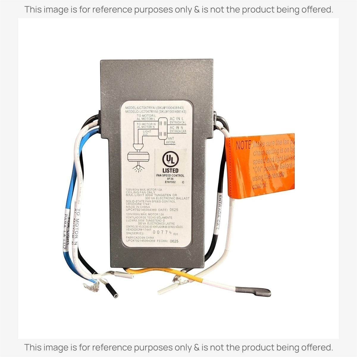 Hampton Bay UC7067RYAI / 1000408143 Ceiling Fan Receiver | 3-Speed | Light | Dimming - UC7067RYAI