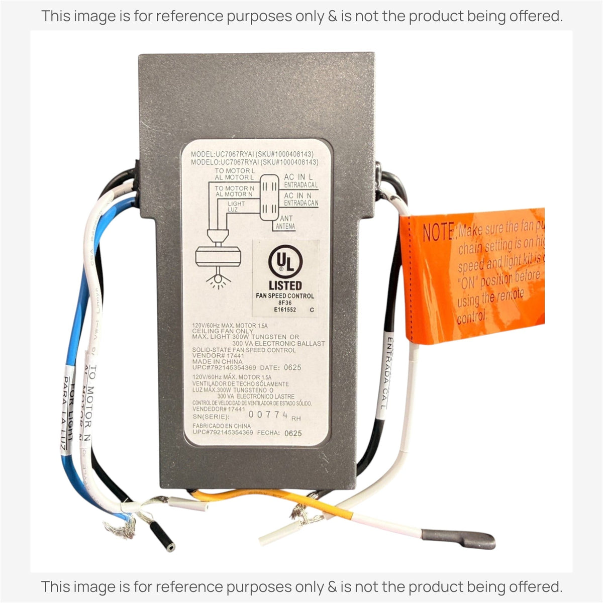 Hampton Bay Universal 3-Speed Wall Plate Remote control Ceiling fan Kit | UC9050H Remote | UC7067RYAI Receiver - 1000408143