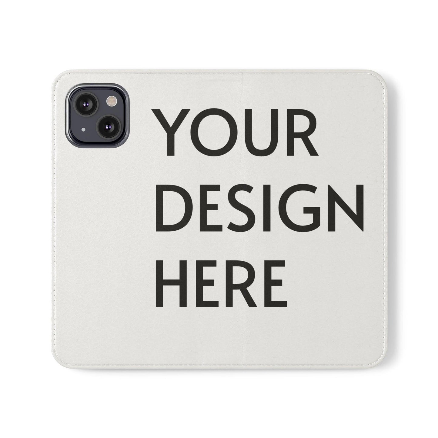 Custom Flip Case for iPhone – Faux Vegan Leather with Elastic Fastening, Card & Cash Pockets, Stand Feature, Durable Polycarbonate Shell