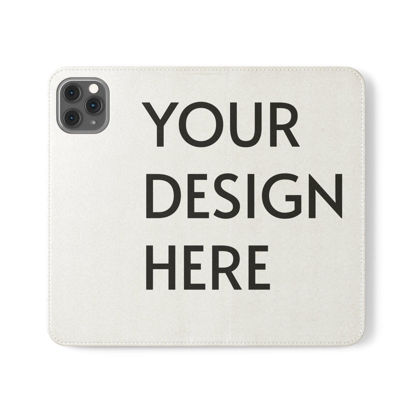 Custom Flip Case for iPhone – Faux Vegan Leather with Elastic Fastening, Card & Cash Pockets, Stand Feature, Durable Polycarbonate Shell