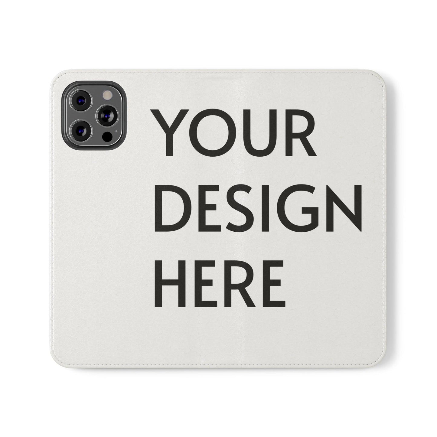 Custom Flip Case for iPhone – Faux Vegan Leather with Elastic Fastening, Card & Cash Pockets, Stand Feature, Durable Polycarbonate Shell