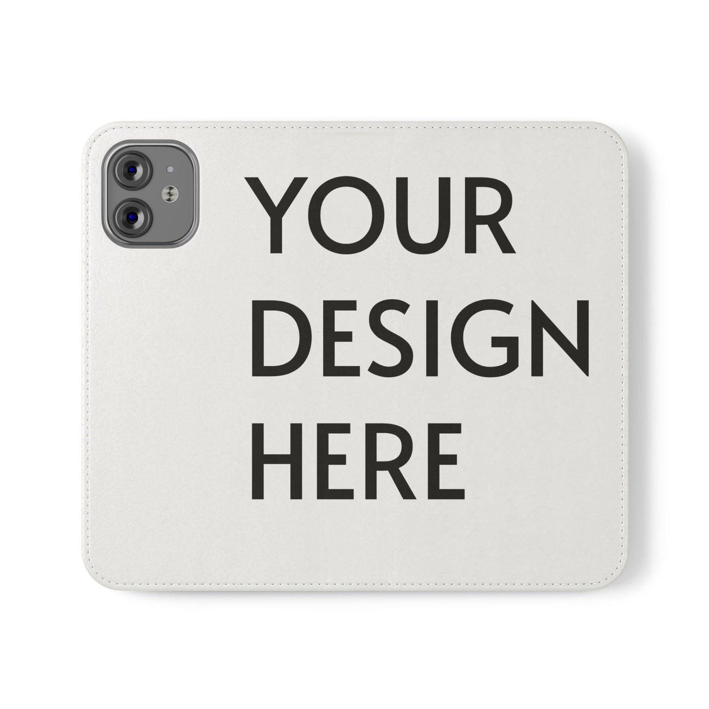 Custom Flip Case for iPhone – Faux Vegan Leather with Elastic Fastening, Card & Cash Pockets, Stand Feature, Durable Polycarbonate Shell