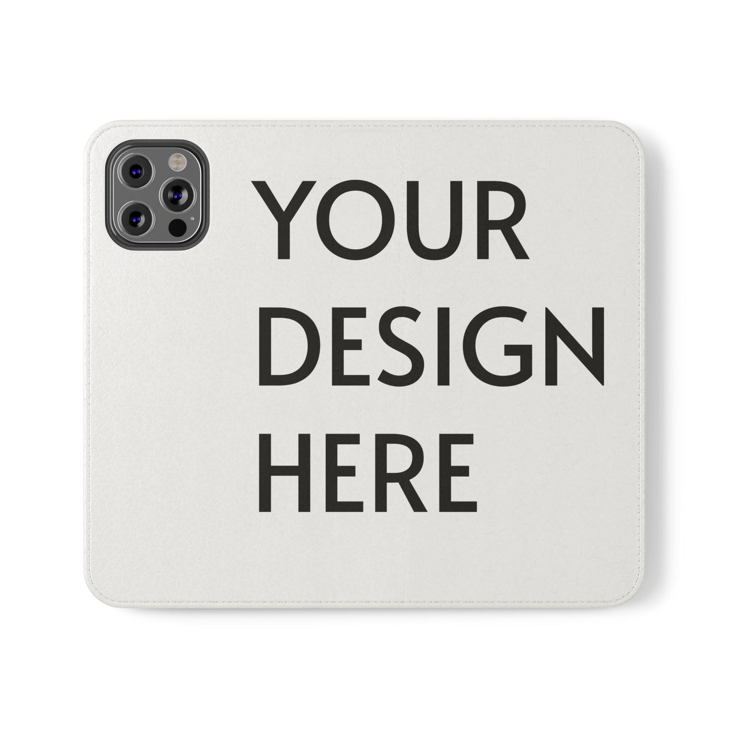 Custom Flip Case for iPhone – Faux Vegan Leather with Elastic Fastening, Card & Cash Pockets, Stand Feature, Durable Polycarbonate Shell