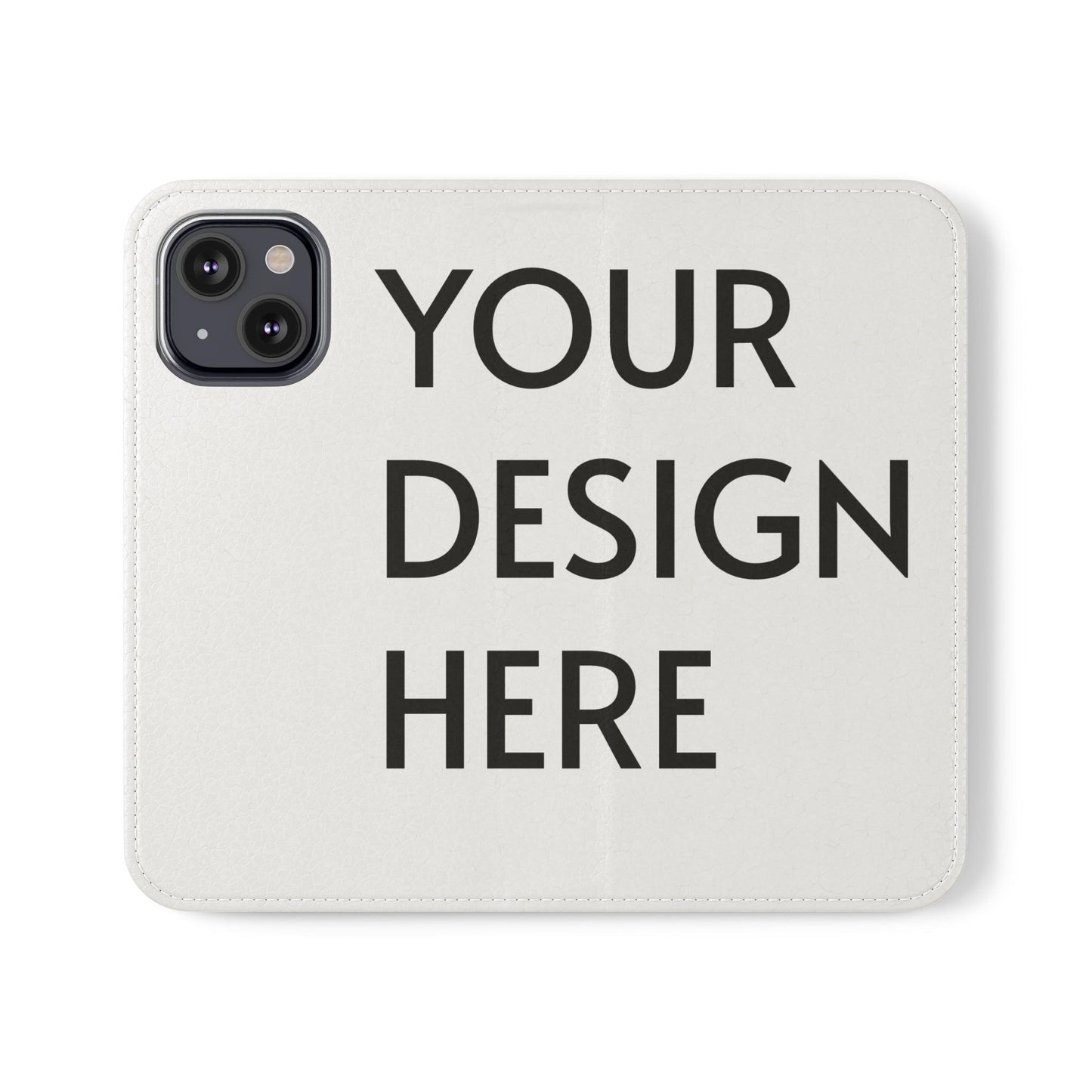 Custom Flip Case for iPhone – Faux Vegan Leather with Elastic Fastening, Card & Cash Pockets, Stand Feature, Durable Polycarbonate Shell