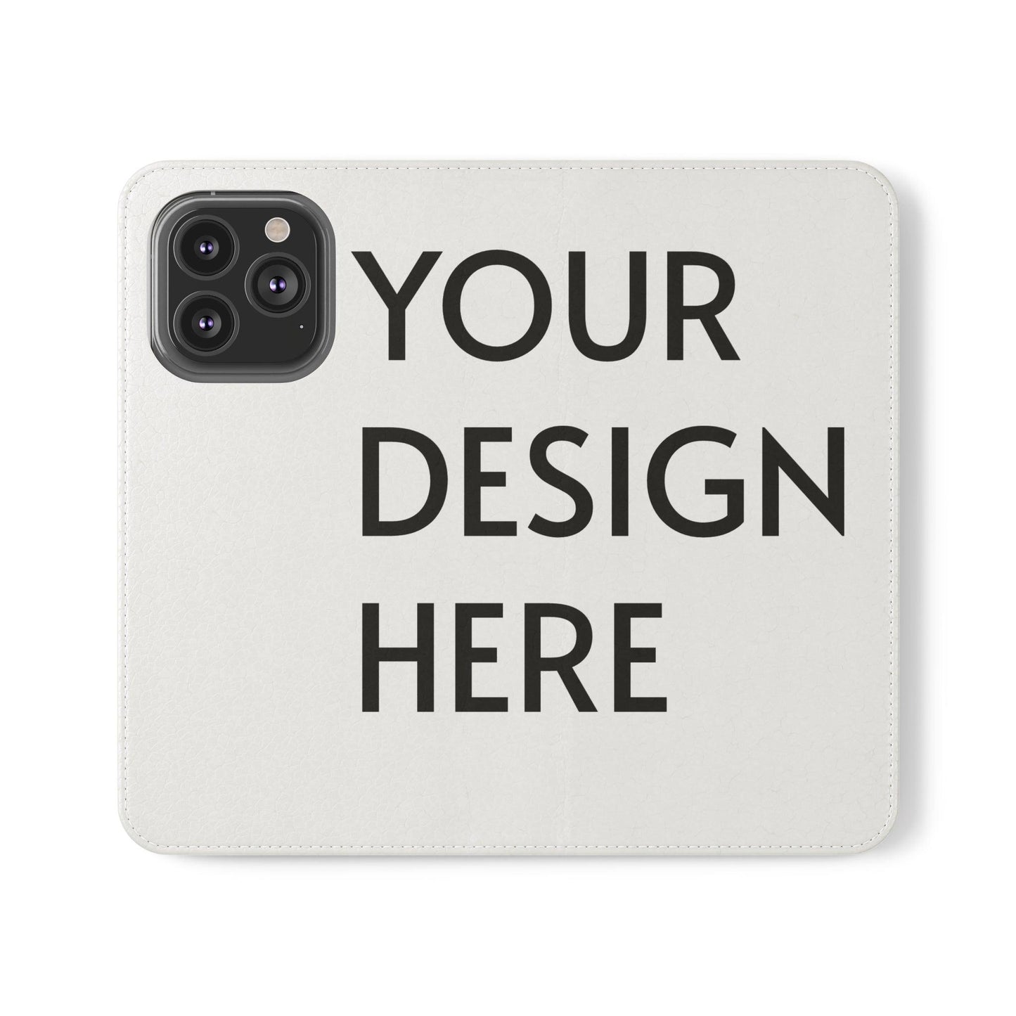 Custom Flip Case for iPhone – Faux Vegan Leather with Elastic Fastening, Card & Cash Pockets, Stand Feature, Durable Polycarbonate Shell