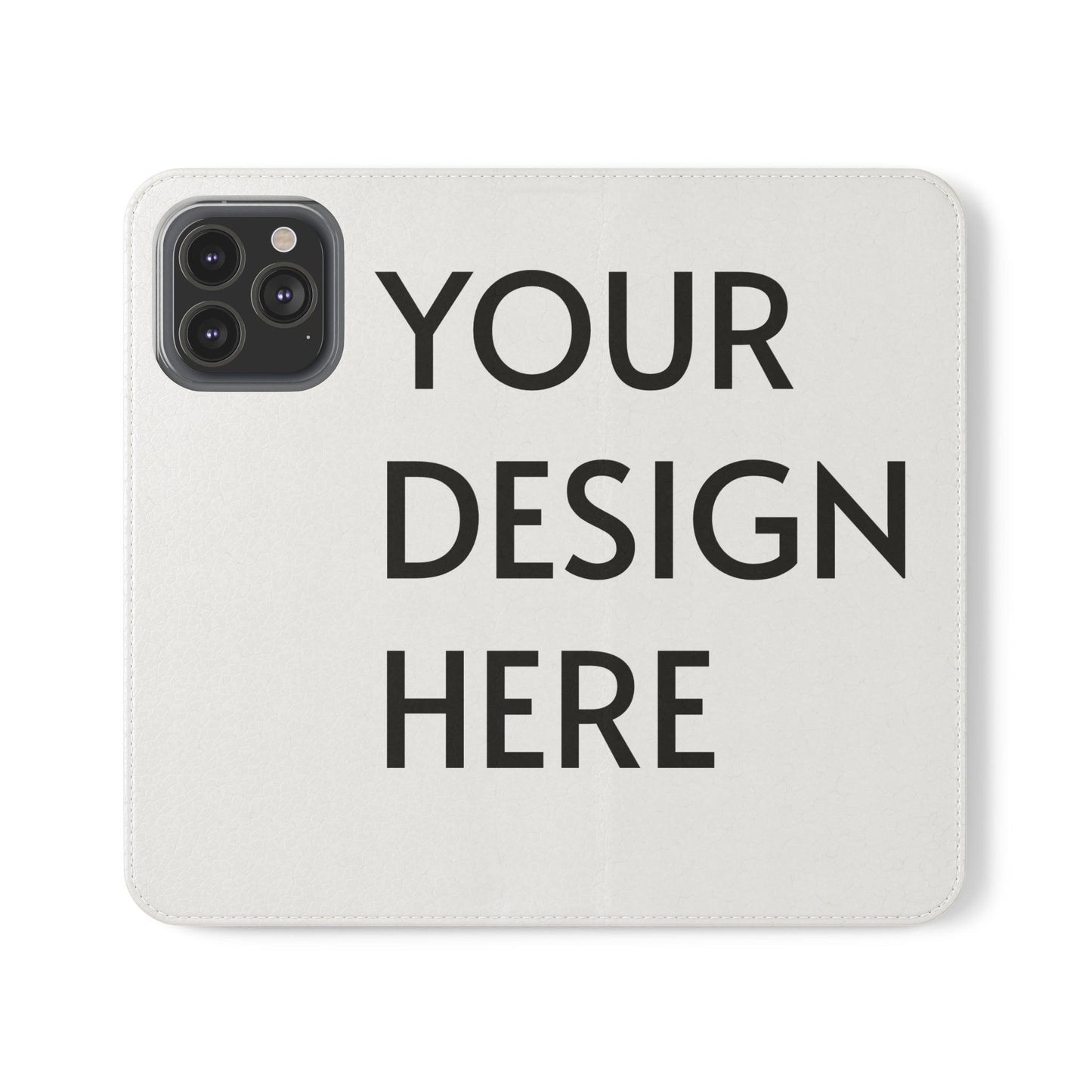 Custom Flip Case for iPhone – Faux Vegan Leather with Elastic Fastening, Card & Cash Pockets, Stand Feature, Durable Polycarbonate Shell
