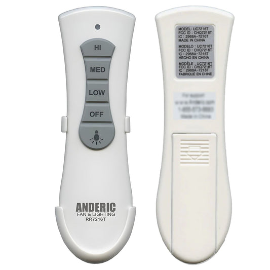 Anderic RR7216T Ceiling Fan Remote Control for UC7216T, CHQ7216T | RF | 4-DIP Pairing | 304 MHz