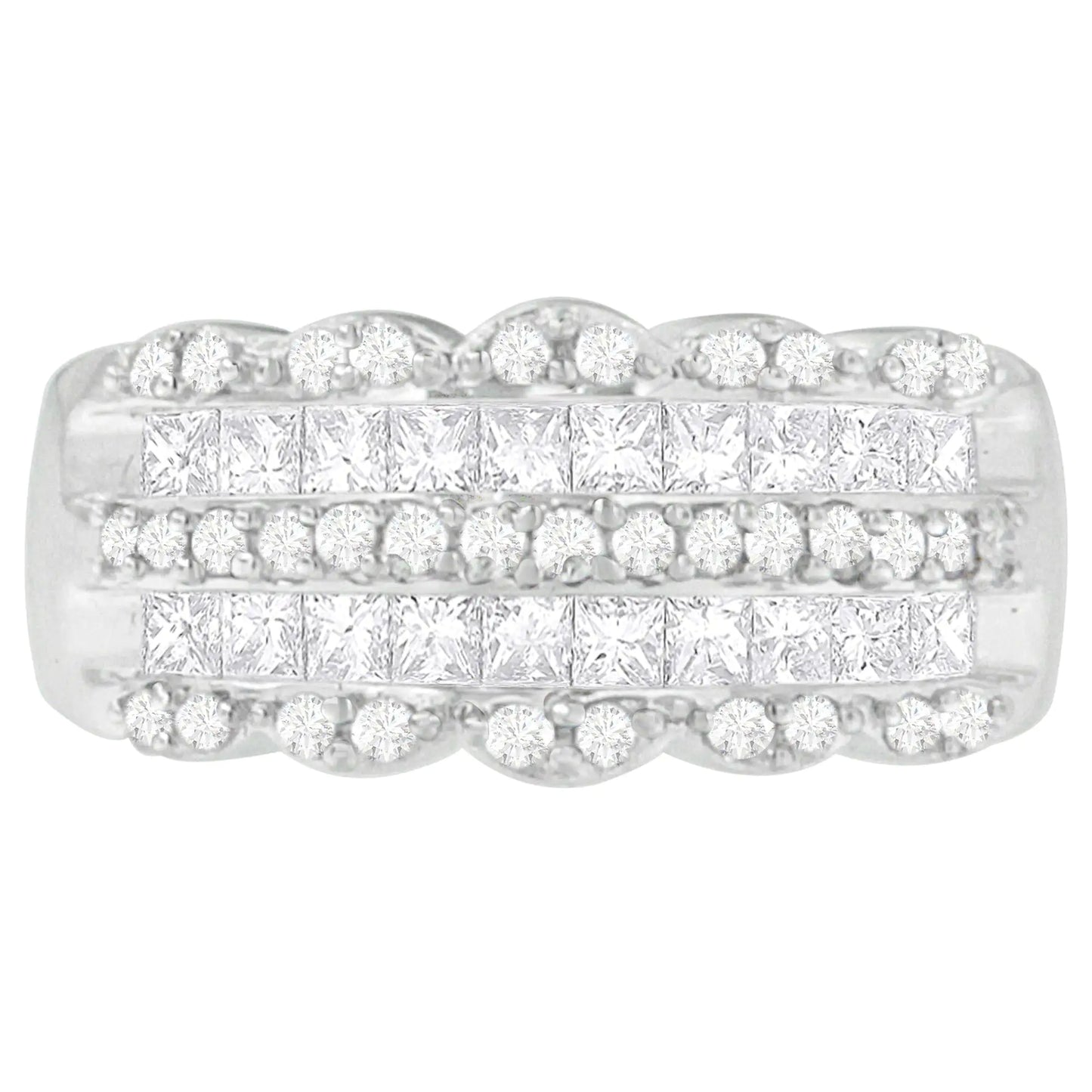 14K White Gold 1 1/7ct. TDW Round and Princess-Cut Diamond Ring(H-I, SI2-I1)