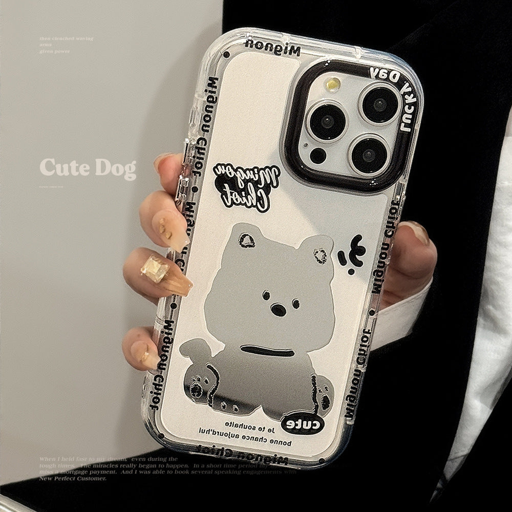 Sweet Cool Puppy Mirror Suitable for 16ProMax Apple 15 Mobile Phone Case iPhone17 Cartoon 12 Generation 11 Hand Rope