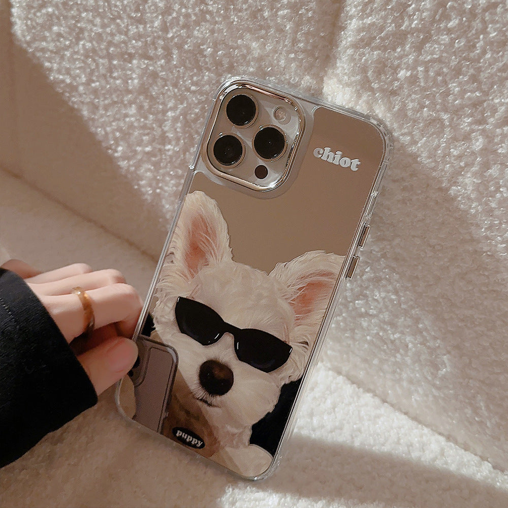 Applicable to Apple 15Pro mobile phone case max sunglasses dog iphone16 all-inclusive 13 trendy cool personality 14 mirror 17