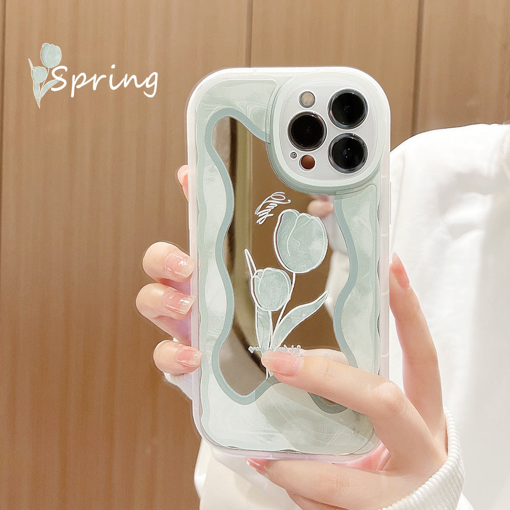 Cold wind temperament floral iphone16pro max mobile phone case 15 Apple 11 makeup mirror XR suitable for 14pro