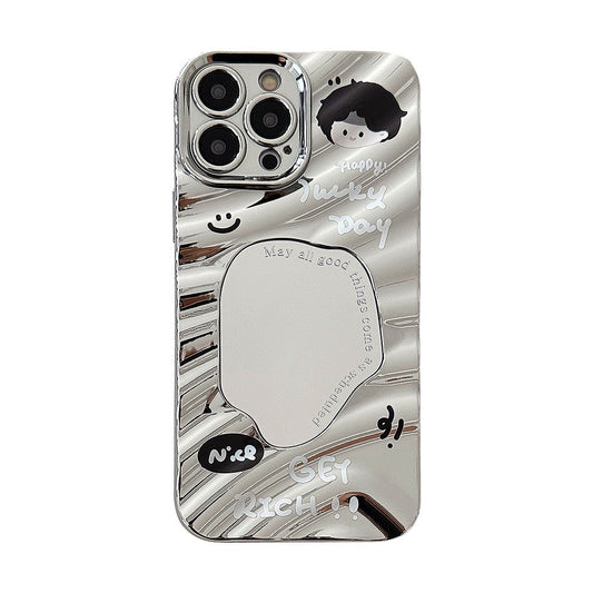 Cute couple avatar iPhone17 iPhone case 14promax plating 15 for 12 mirror 16 folds