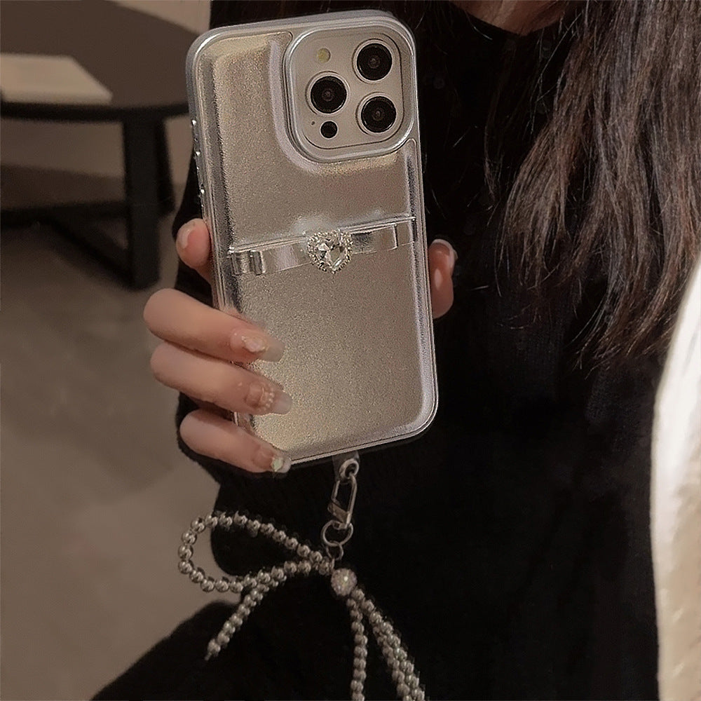 Three-dimensional French bow lanyard suitable for Apple 16 mobile phone case iPhone17promax temperament 11 leather case 13