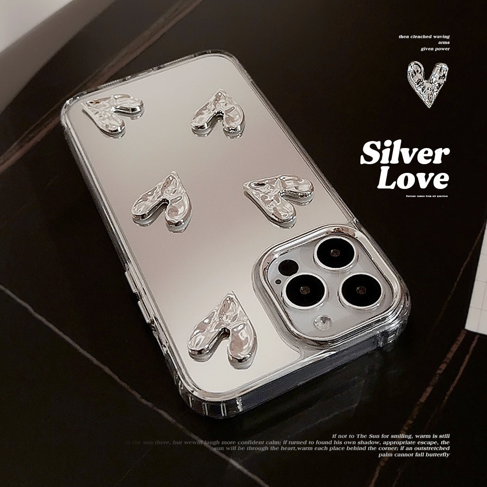 Three-dimensional electroplating love 13 suitable for 17 Apple 15ProMax mobile phone case mirror iPhone16 advanced sense 14 hard