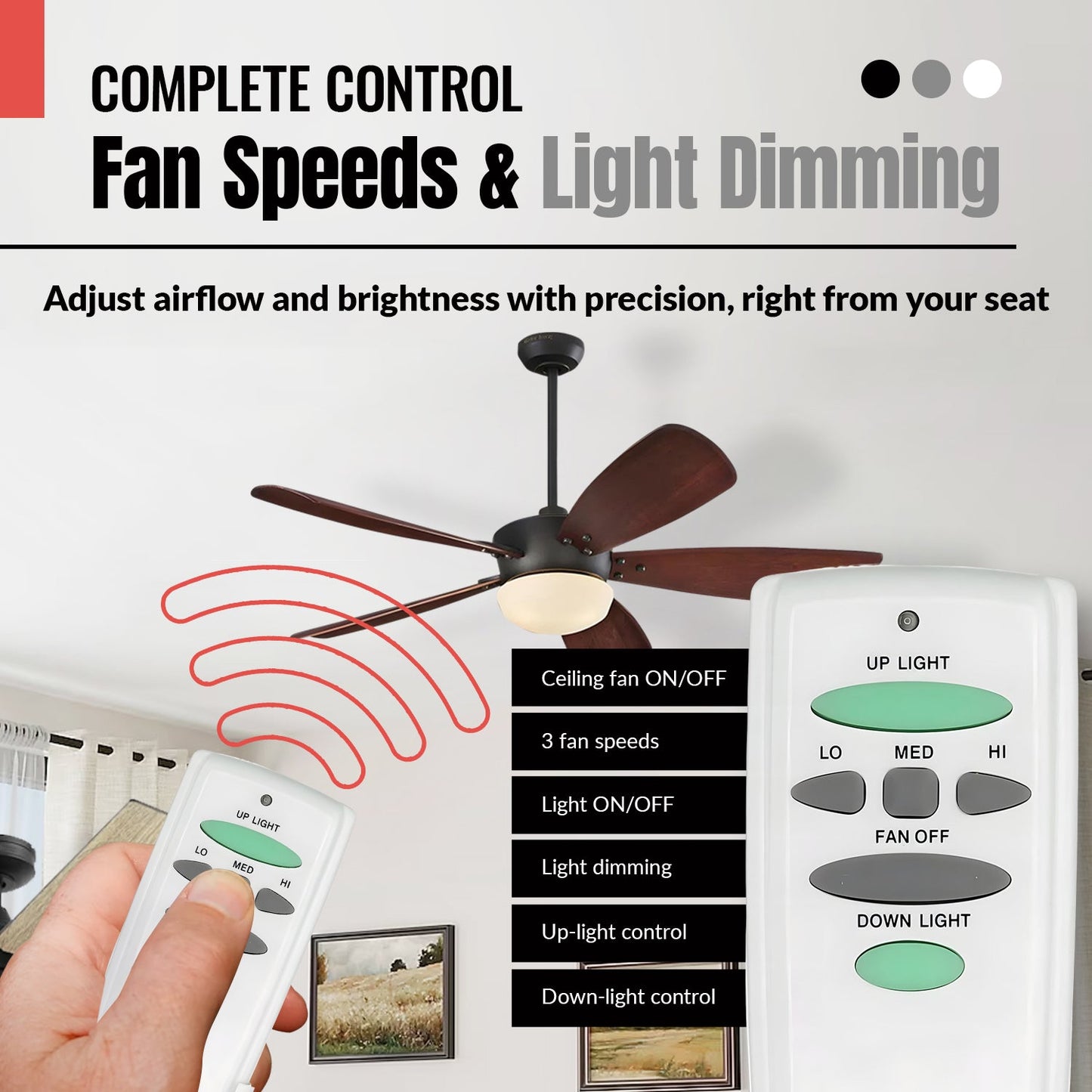 Anderic RR7078TUDL (UC7078T) Ceiling Fan Remote Control for Hampton Bay | CHQ7078T | Up Light | Down Light
