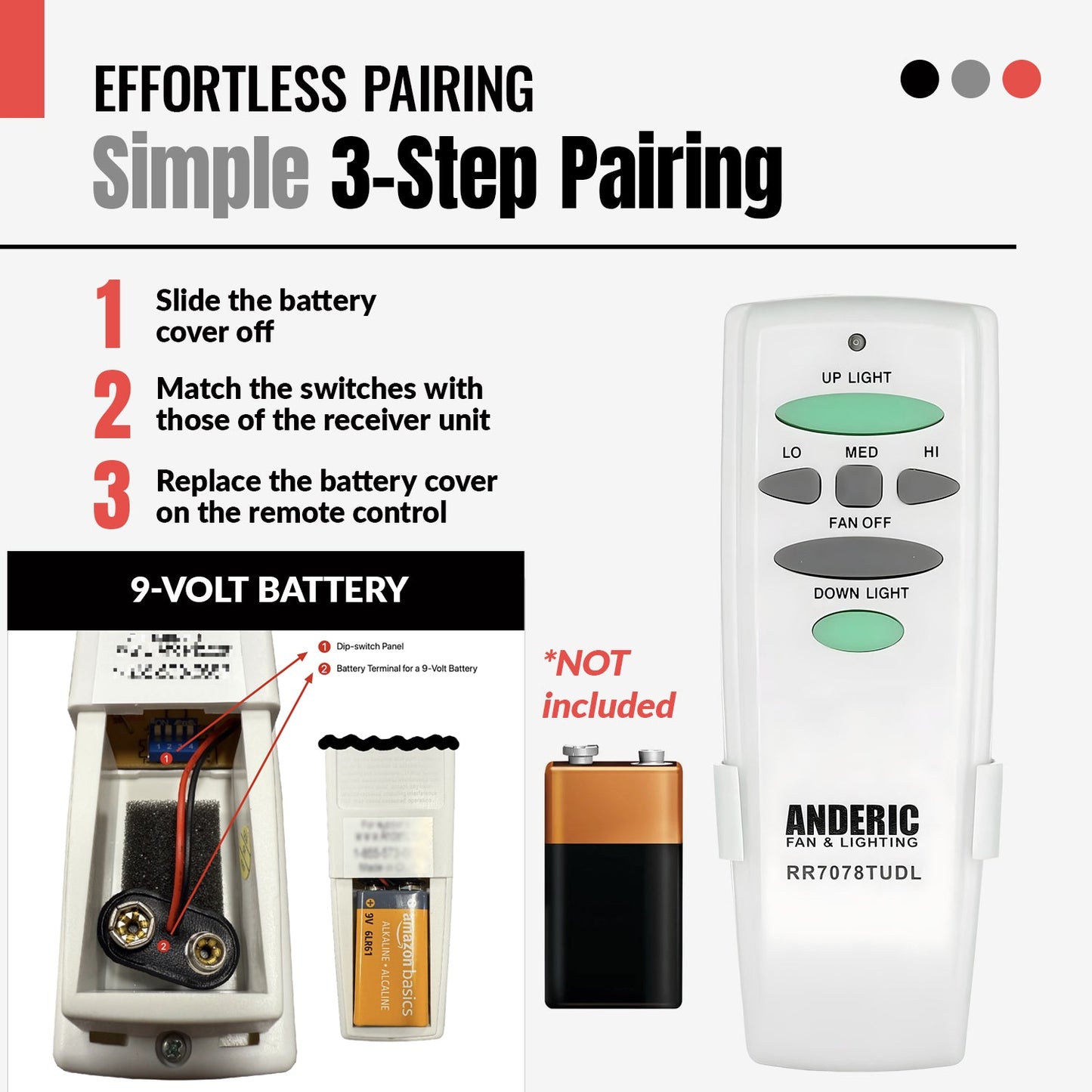 Anderic RR7078TUDL (UC7078T) Ceiling Fan Remote Control for Hampton Bay | CHQ7078T | Up Light | Down Light