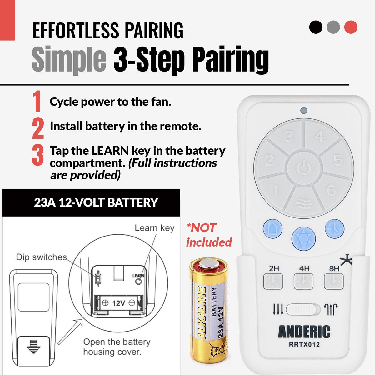 Anderic RRTX012 Replacement Ceiling Fan Remote Control for Harbor Breeze A25-TX012, A25-TX025