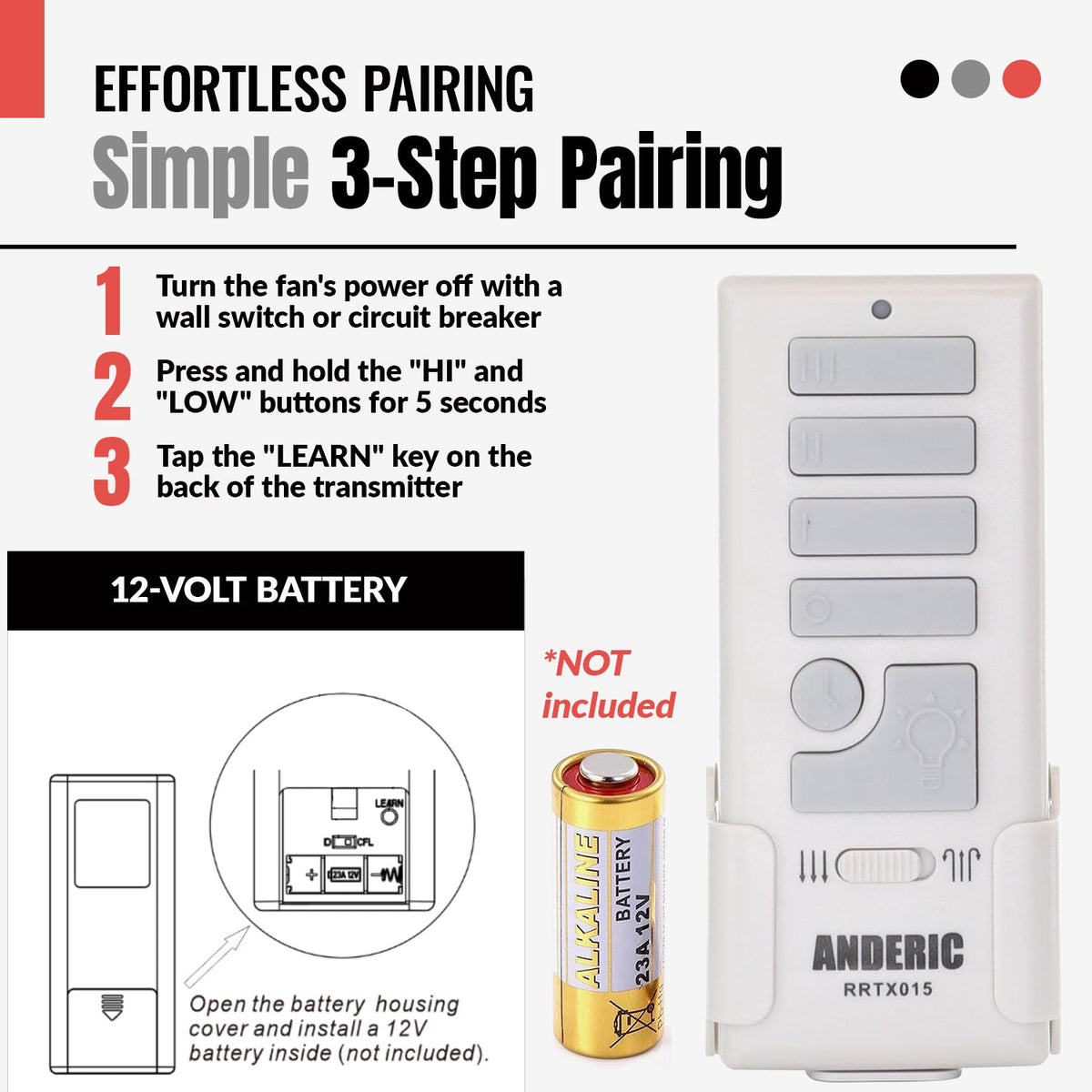 Anderic RRTX015 Replacement Ceiling Fan Remote Control for Harbor Breeze A25-TX015A