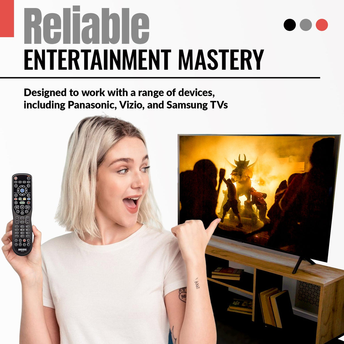 Anderic RR0777S Universal 4-Device Remote Control for Pre-programmed for Panasonic Smart TVs with Learning and Backlight | N2QAYB000777S