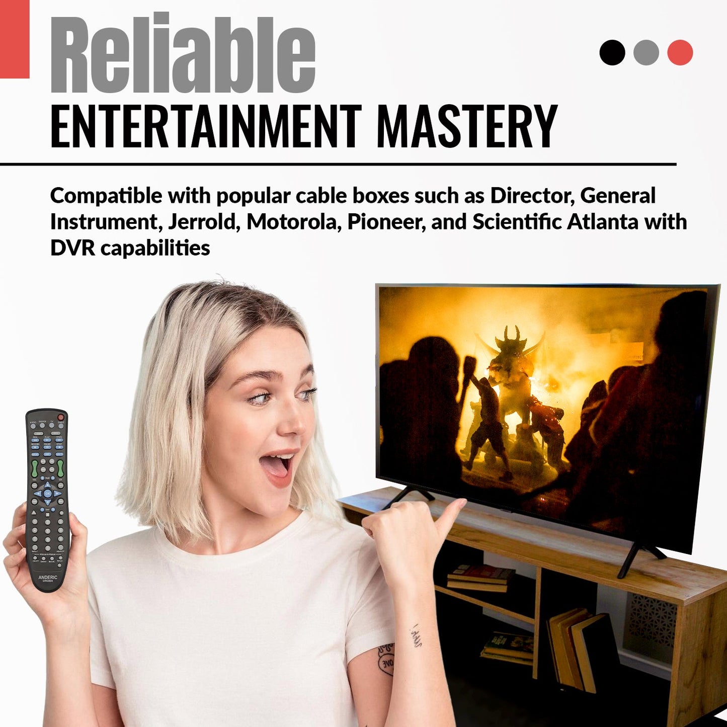 Anderic DRC800 DVR and Cable Box Remote Control for Motorola, Scientific Atlanta, and others