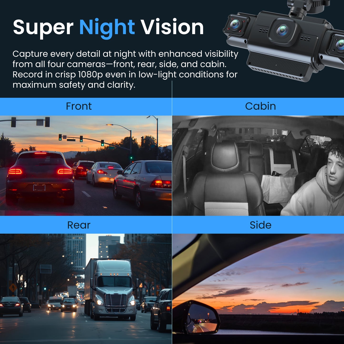 Rexing R4-RD 4-Channel Dash Cam with All-Around 1080p, Built-in 360° Parking Monitor, Wi-Fi, GPS, IR Night Vision