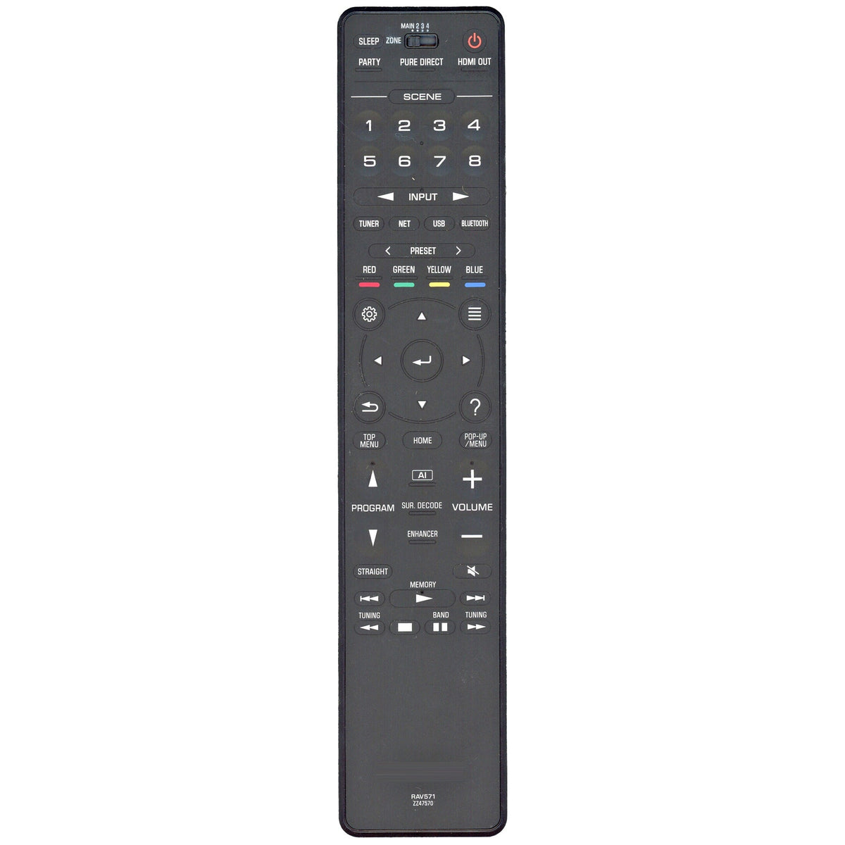 Yamaha RAV571 A/V Receiver Remote Control | Touch Backlighting | Metal | Water resistant - ZZ475700