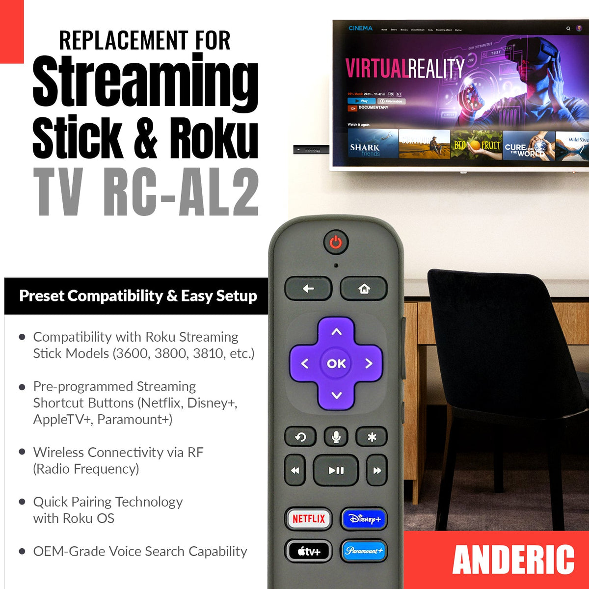 Roku RC-AL7 / TC2-RCB14 Voice Streaming Stick Remote Control | VOICE - 3226000889