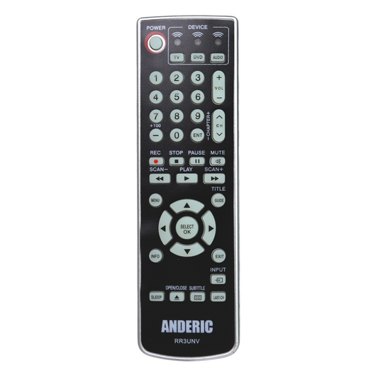 Anderic RR3UNV 3-Device Universal Remote Control for TV/DVD/VCR/Cable/Sat/Audio with Learning