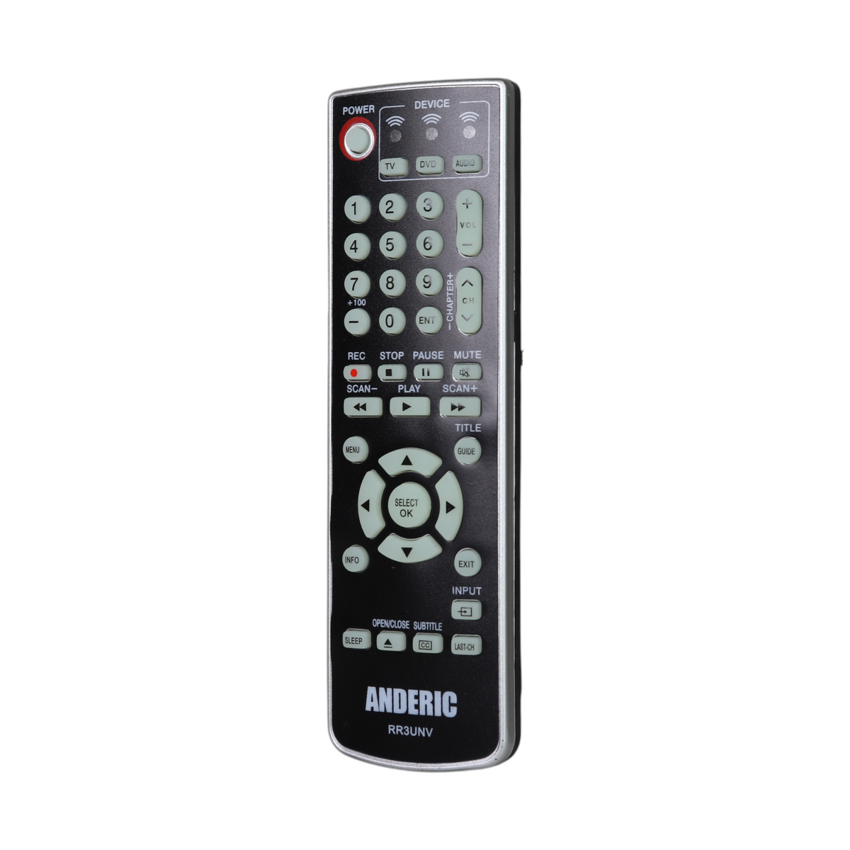 Anderic RR3UNV 3-Device Universal Remote Control for TV/DVD/VCR/Cable/Sat/Audio with Learning