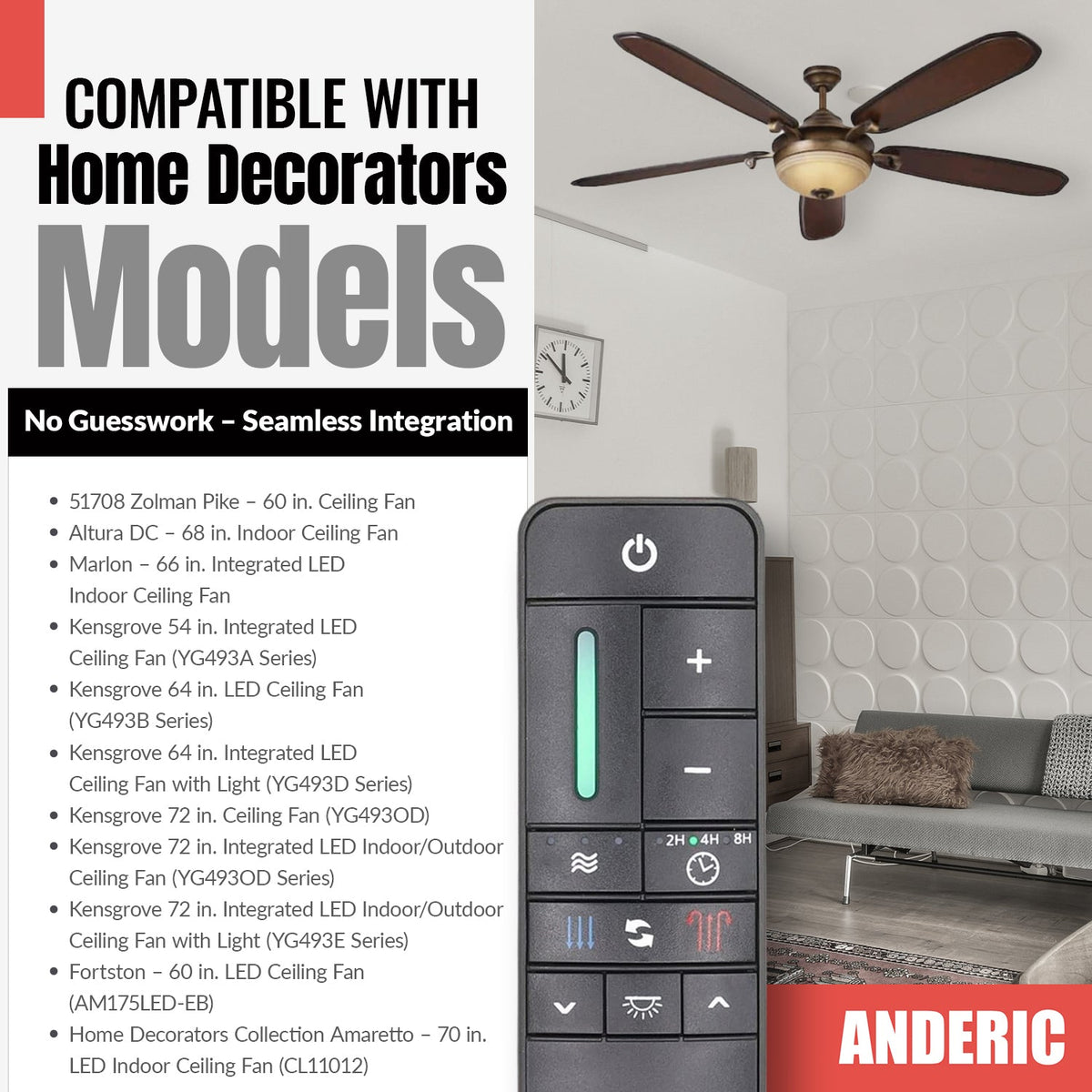 Anderic Substitute for Fanimation Fans UC786N04A Ceiling Fan Receiver [UC786N37-RR7225T]