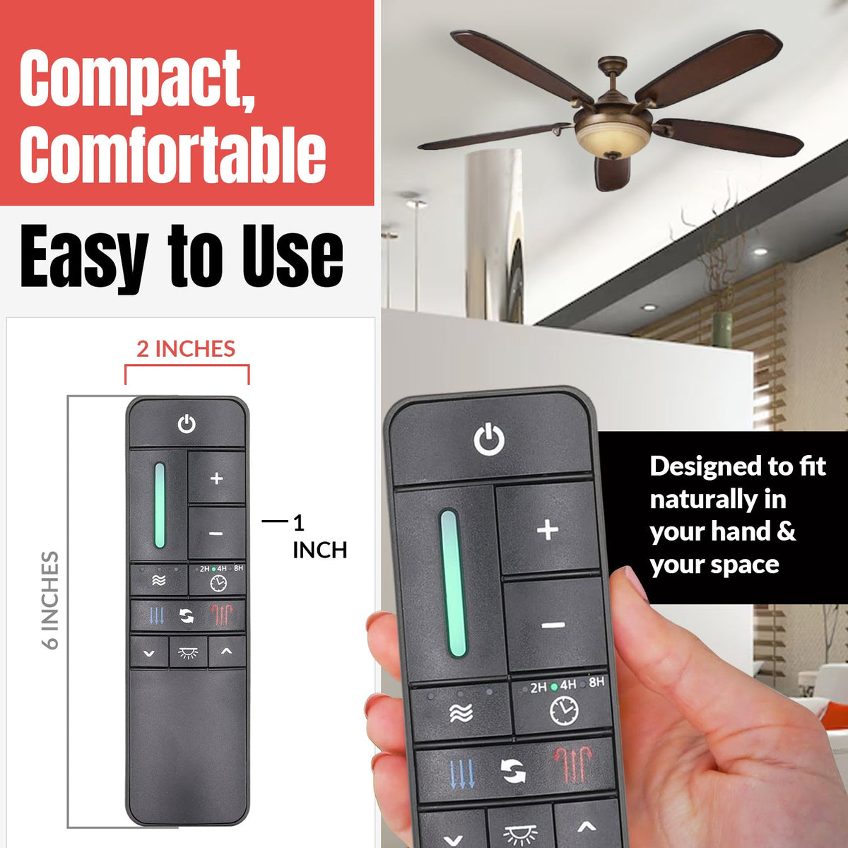 Dan's Originals TR198A / KUJCE10308 Ceiling Fan Remote Control | RF | DC FANS | Learn Button - KUJCE10308