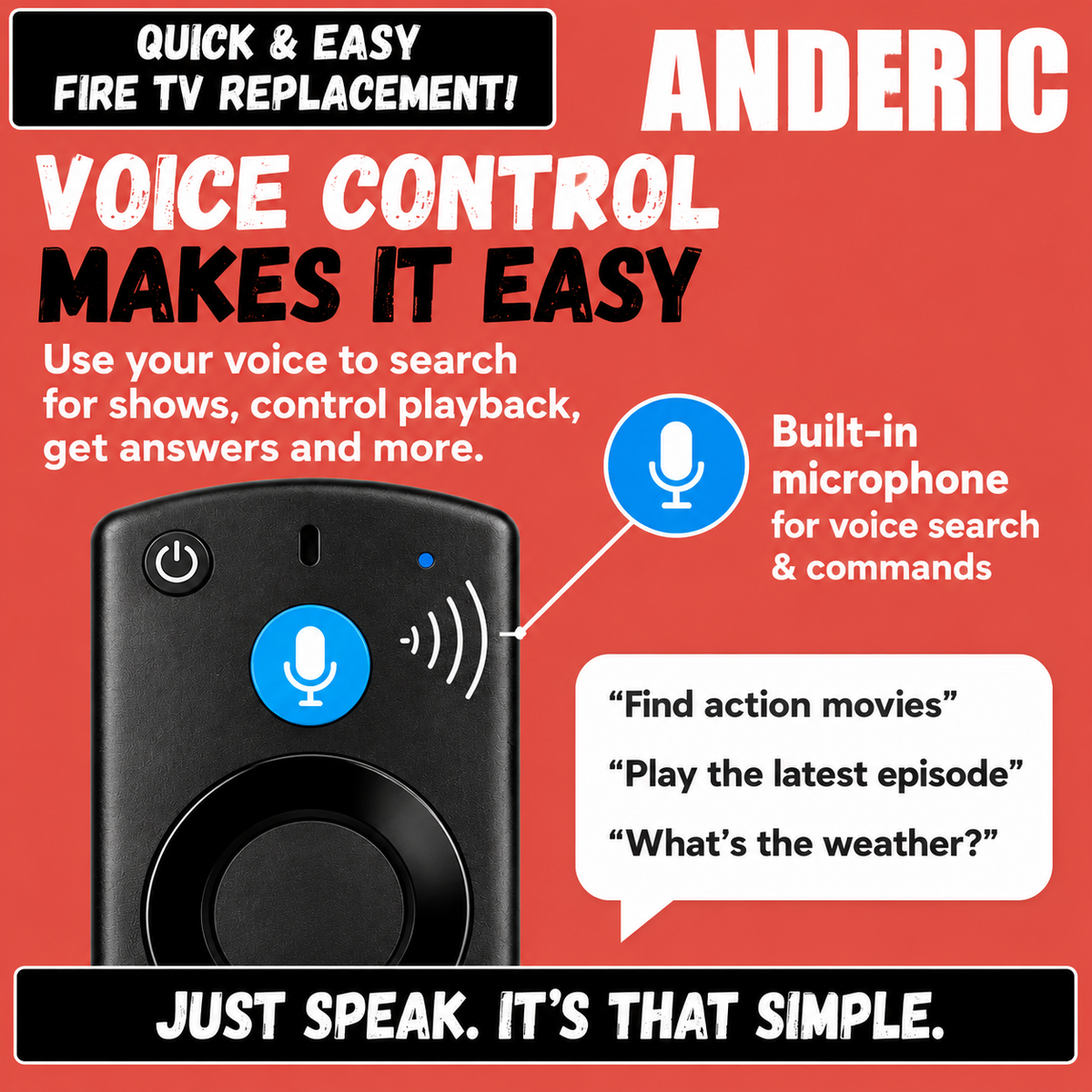 Anderic RRF1G1 Universal Fire TV Streaming Remote Control with Voice for All Fire TV's and Fire Sticks