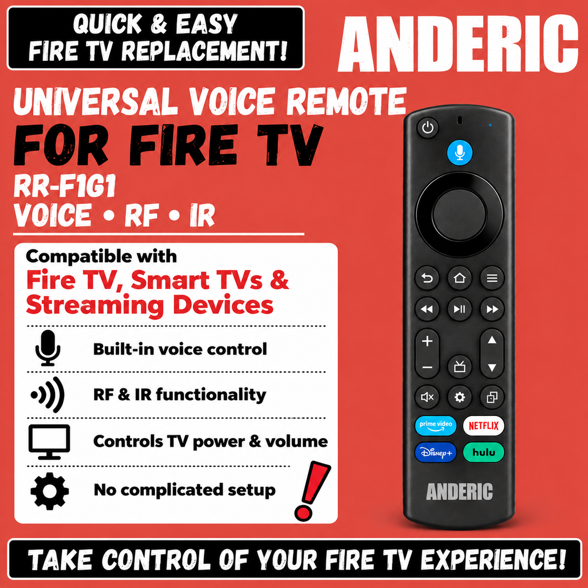 Anderic RRF1G1 Universal Fire TV Streaming Remote Control with Voice for All Fire TV's and Fire Sticks