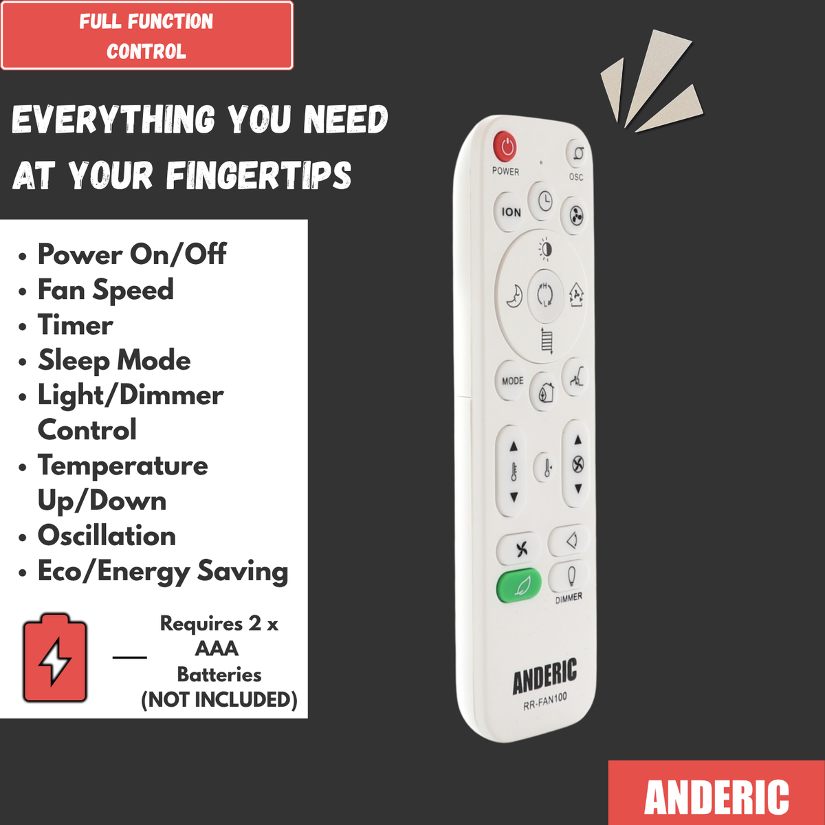 Anderic Universal Space Heaters and Upright Fans Remote Control | Learning | Lasko | DeLonghi - RRFAN100A