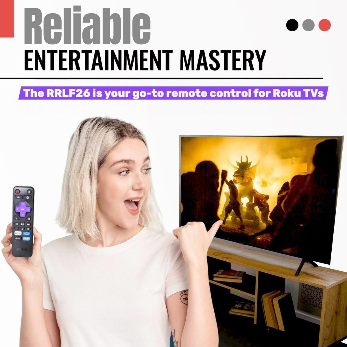 [3-PACK] Anderic RRLF26 (No Programming Needed) Replacement Remote Control for most Roku TVs such as ONN, Hisense, Philips, TCL, Hiro