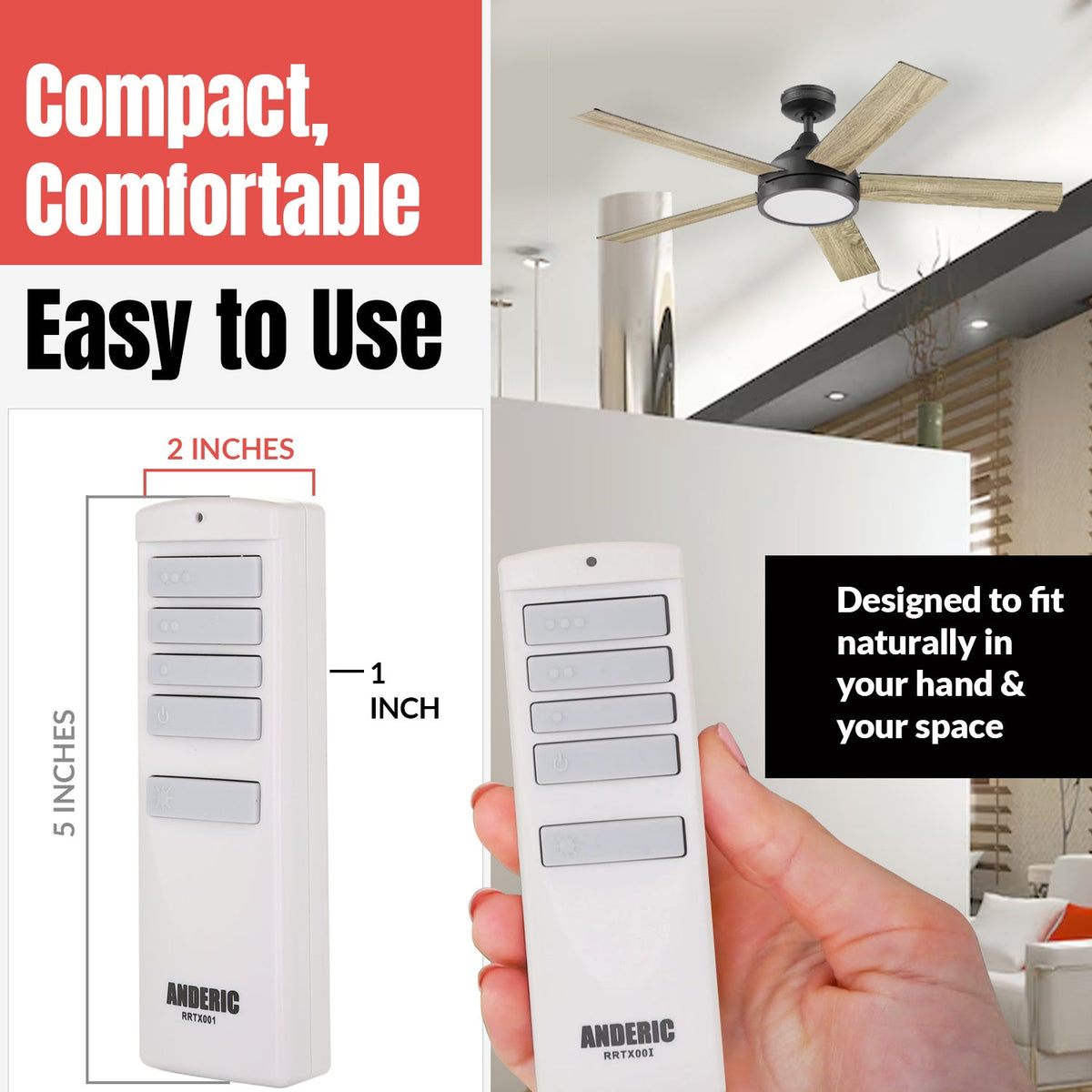 Anderic Boltz I & II Replacement Ceiling fan Kit for Harbor Breeze | MR173B Receiver, A25-TX00i Remote - RRTX00I-RRMR173B-KIT