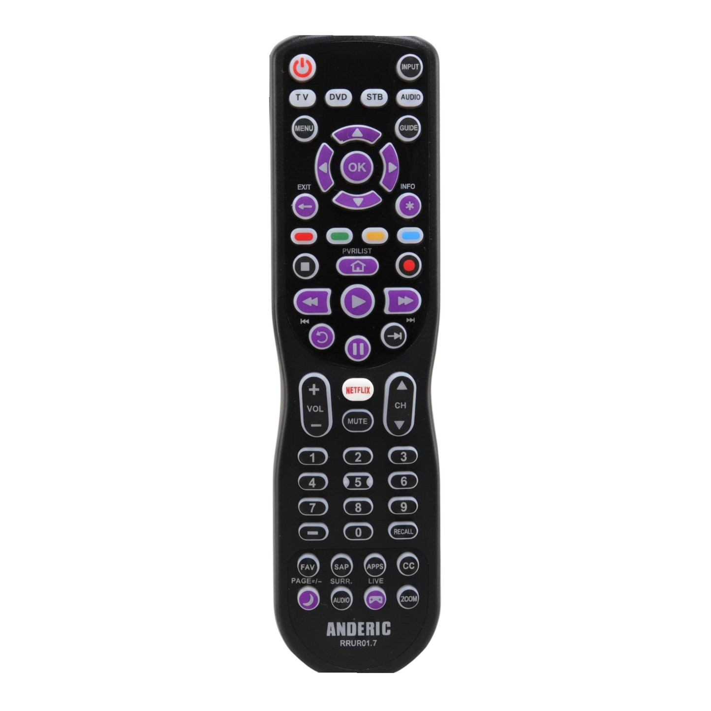 Anderic RRUR01.7 4-Device Universal Remote Control for Roku Streaming Players & Roku TV's with Backlighting, Learning, and Macro
