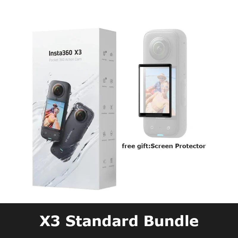 Insta360 X3 - Waterproof 360 Action Camera with 1/2" 48MP Sensors,5.7K 360 Active HDR Video,72MP 360 Photo,4K Single-Lens