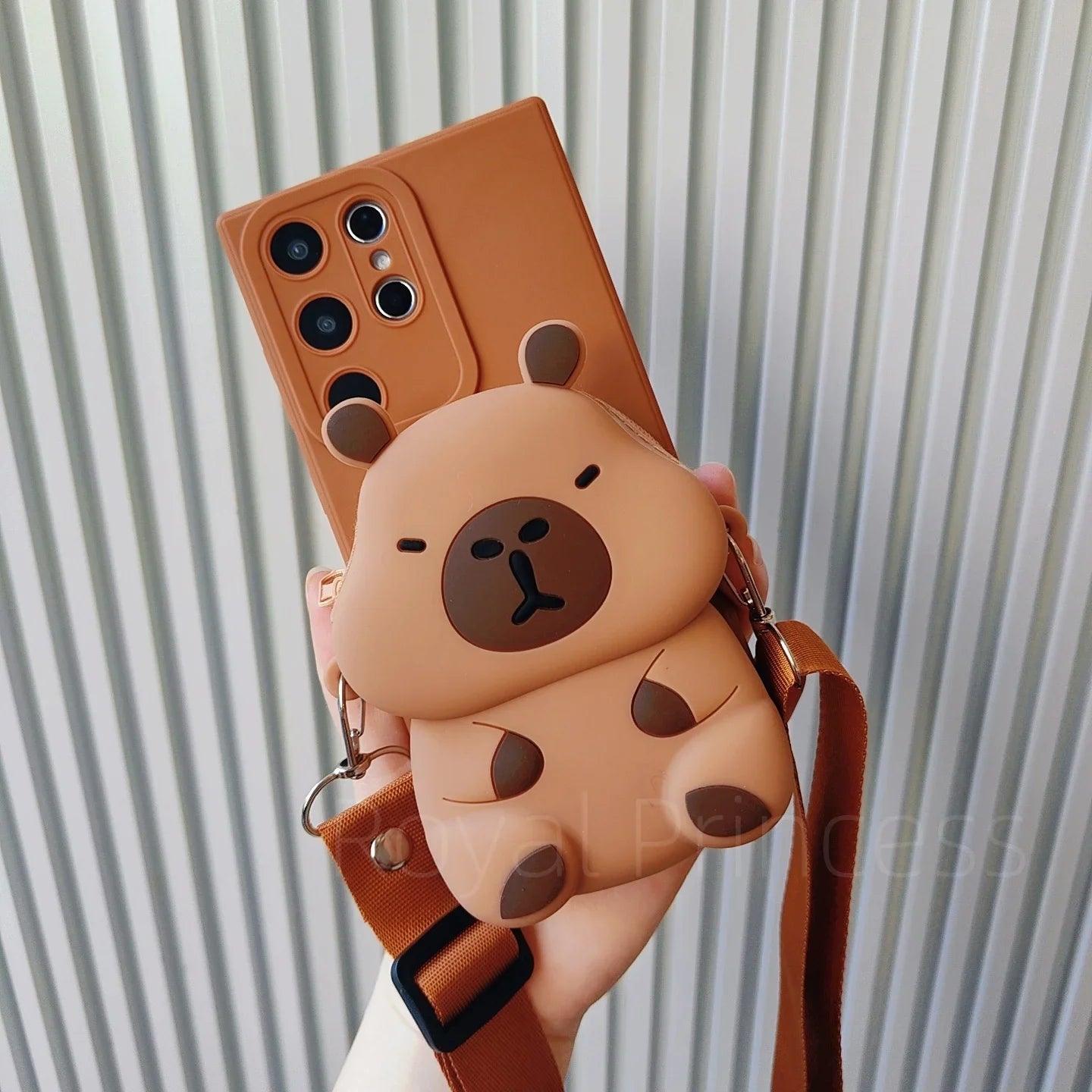 3D Cartoon Capybara Taiyaki Crossbody Strap Wallet Lipstick Bag Phone Case for Samsung Galaxy S25 S24 S23 S21 S20 Ultra Plus