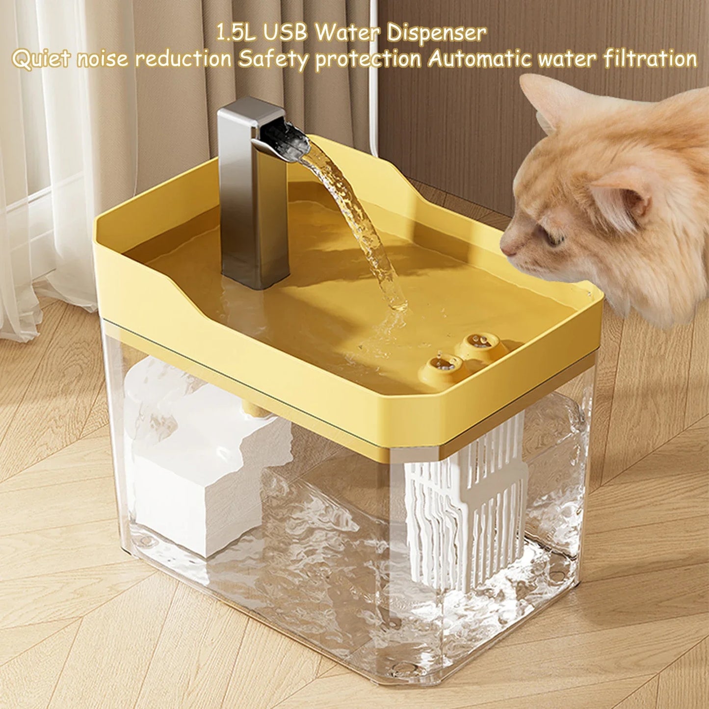 USB Cat Water Dispenser with Pump Water Filter Silent Anti-Dry Burning Automatic Recirculating Pet Live Water Flow Drinker