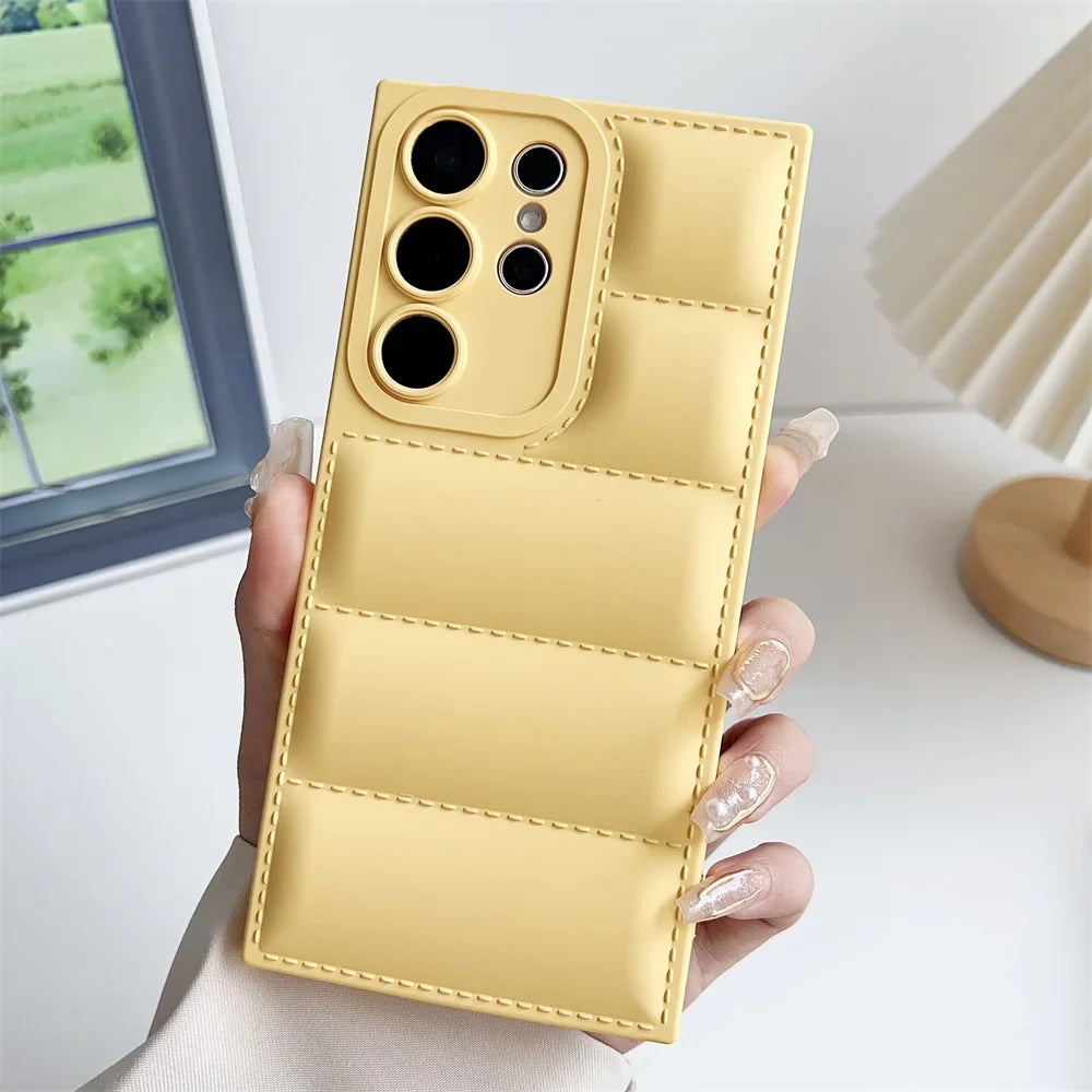 Solid Color Down Jacket Case for Samsung Galaxy S24 S23 Ultra S22 S21 Plus S20 FE A54 A34 A53 A55 A35 A25 A52 A14 Soft TPU Cover