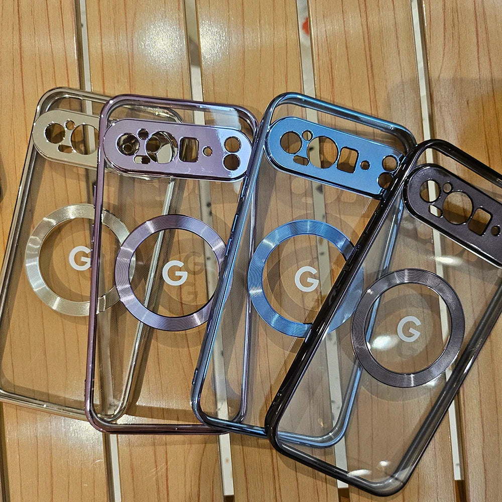 For Google Pixel 7A 8 8Pro 8A Case Transparent Electroplating Magnetic Wireless Charging For Magsafe Back Protect Cover