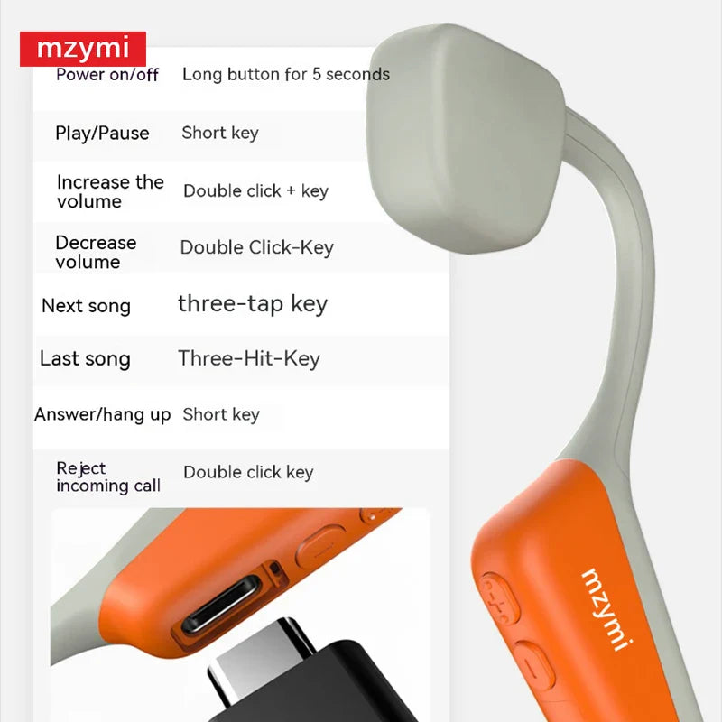 mzymi Neckband I18PRO Bluetooth5.3 Headphones Bone Conduction Sport Earbuds HiFi Sound TWS Earphones Wireless Headest For XIAOMI