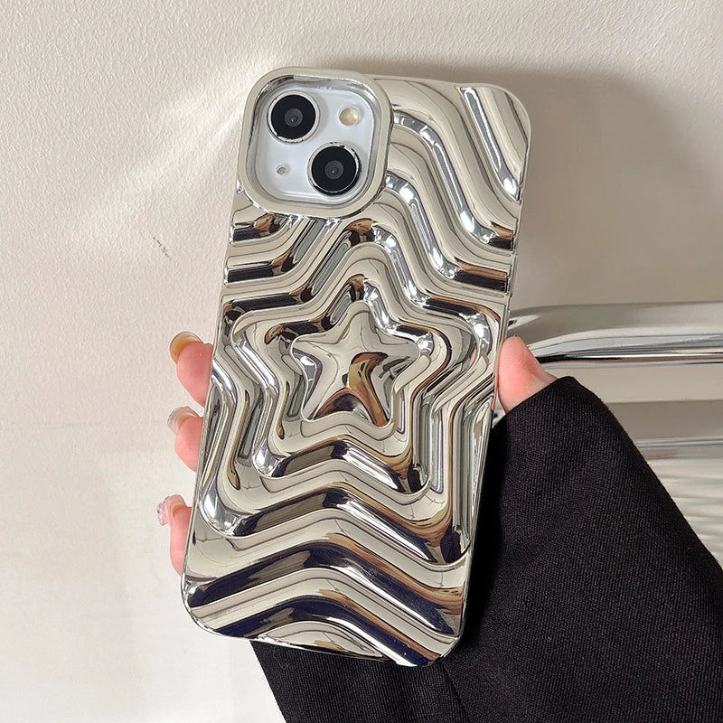 Bling Chromed Silver Gradient Five-pointed Star Phone Case