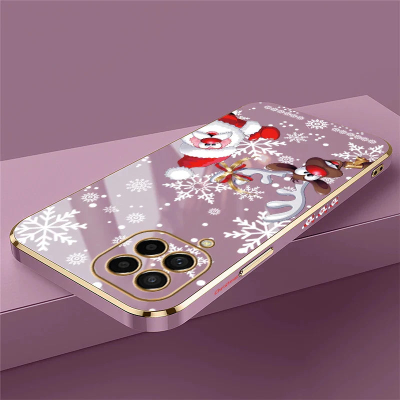 Christmas Deer Printed Phone Case For Samsung Galaxy M42 5G M62 M32 M22 M12 M54 M53 M33 M51 M02 M30S M13 Plating Soft Cover