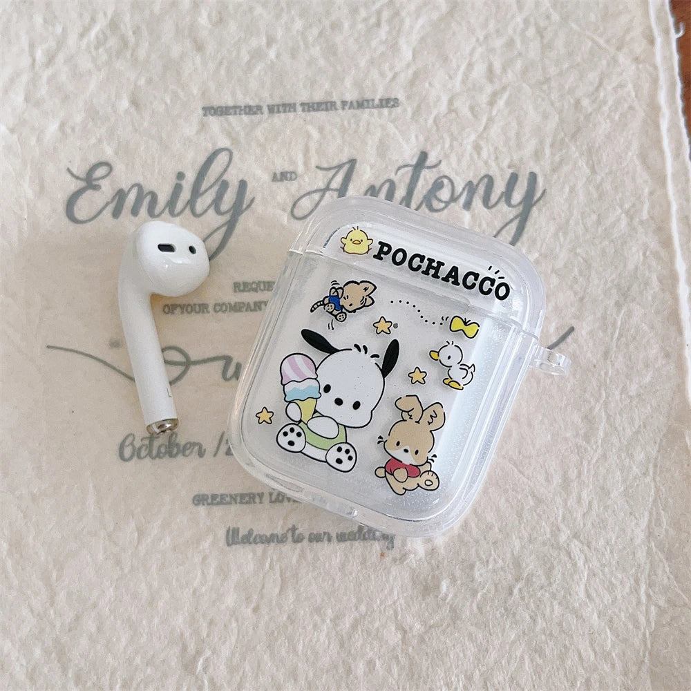 TPU Wireless Charge Headphone Case For Airpods 4,1,2,3,Pro,Pro2 Earphone Soft Cover With Hook Pochacco Cute Cartoon