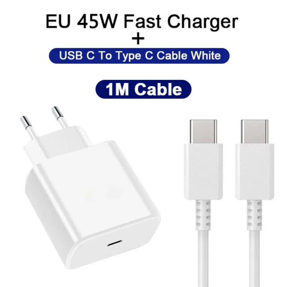 45W PD Charger For Samsung Galaxy S24 S23 S22 Type C Quick Charge USB C to Type C Cable Fast Charging Mobile Phone Wall Adapter