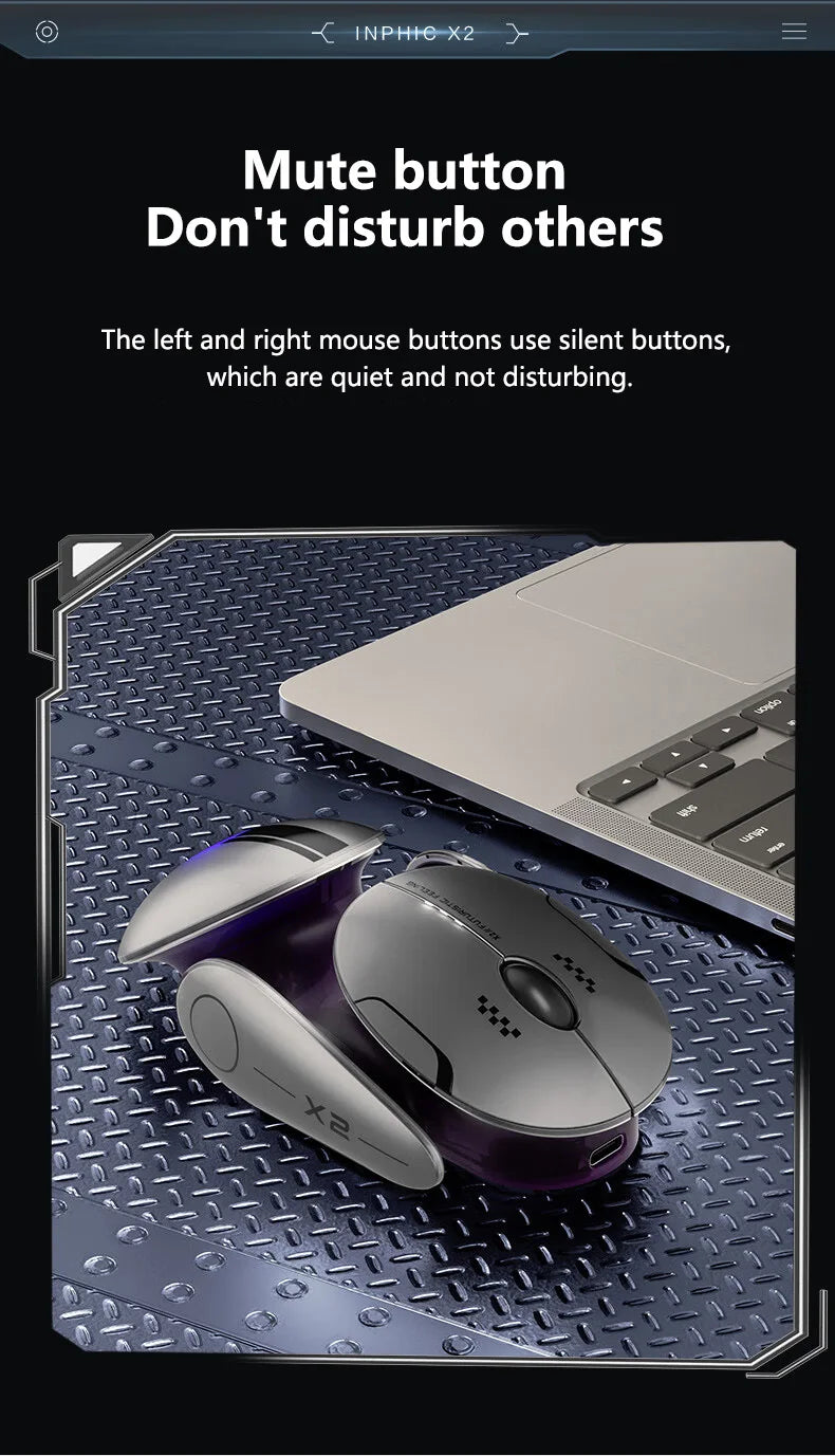 Inphic X2 Silent Bluetooth Mouse Metal Base Rechargeable Wireless Gaming Mouse For Computer Laptop Office Game